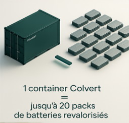 Schéma montrant un conteneur de stockage capable d’intégrer jusqu’à 20 packs de batteries revalorisées